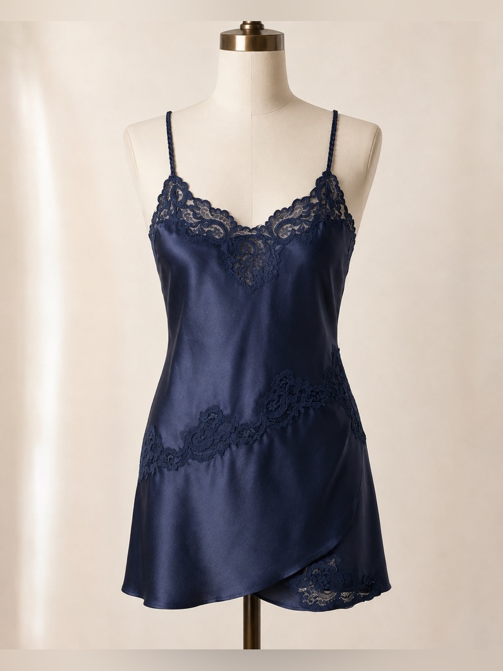 Vintage Victoria’s Secret Navy Satin Lace Nightgown Size L - Picture 1 of 6